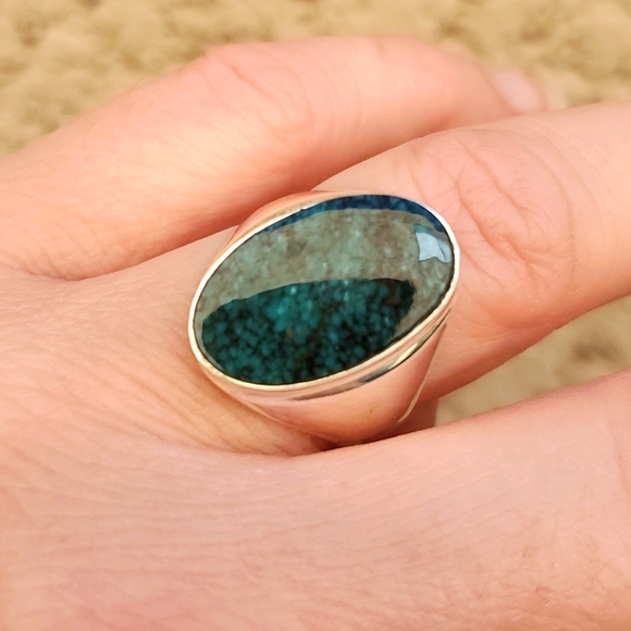 New Men's Chrysocolla 925 Silver Ring. - Picture 8 of 16